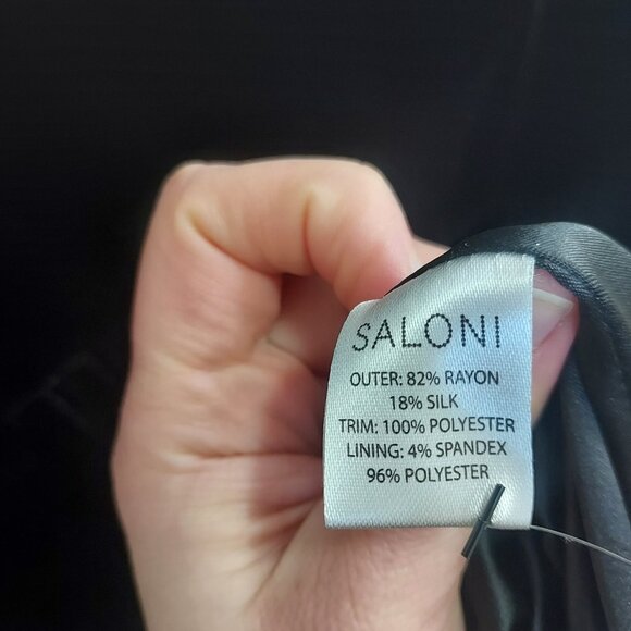 Saloni Black Camille Velvet Embellished Pearl Bow Mini Dress - Picture 10 of 10